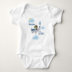 Boys Cute Blue Travel Airplane Kids 1st Birthday Baby Bodysuit