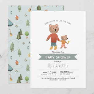 Boys Cute Blue Woodland Forest Bear Baby Shower Invitation