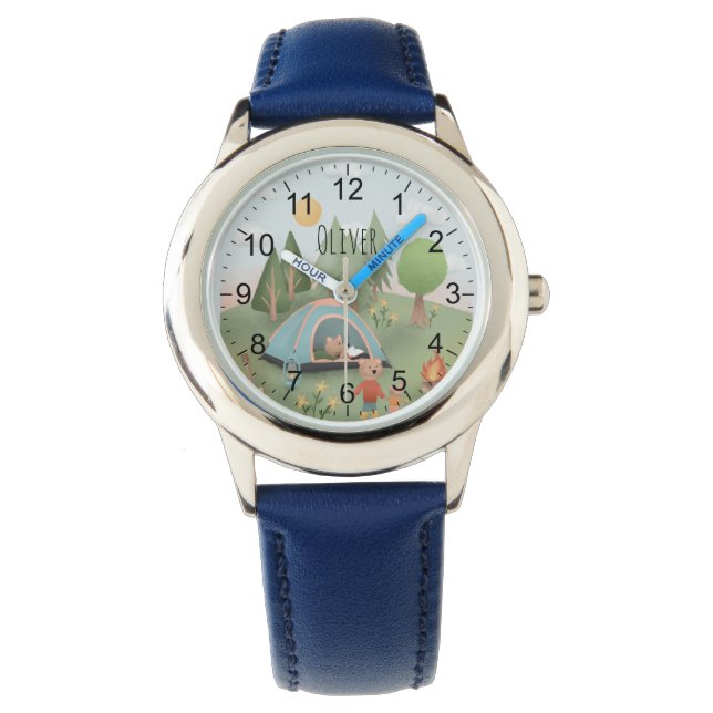 Boys Cute Camping Outdoors Forest Bear Watch (Front)