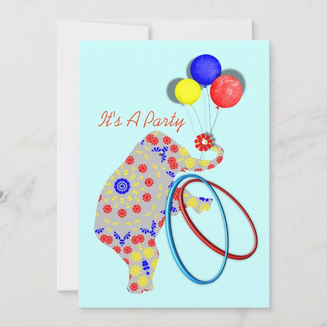 Boys Cute Cirus Elephant Party Invitations (Front)