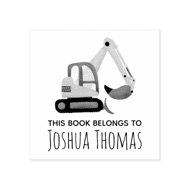 Boys Cute Construction Digger Kids Bookplate Rubber Stamp (Imprint)