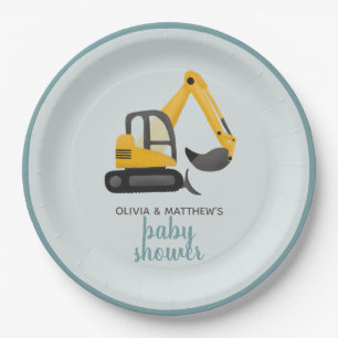 Boys Cute Digger Baby Shower Paper Plate