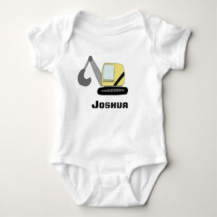 Boys Cute Digger Excavator Doodle and Name Baby Bodysuit