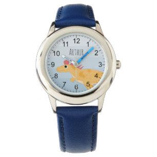 Boys Cute Dinosaur & Name Blue Kids Watch