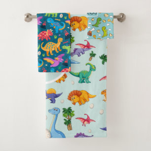Boys Cute Dinosaur Pattern & Name Kids Bath Towel Set