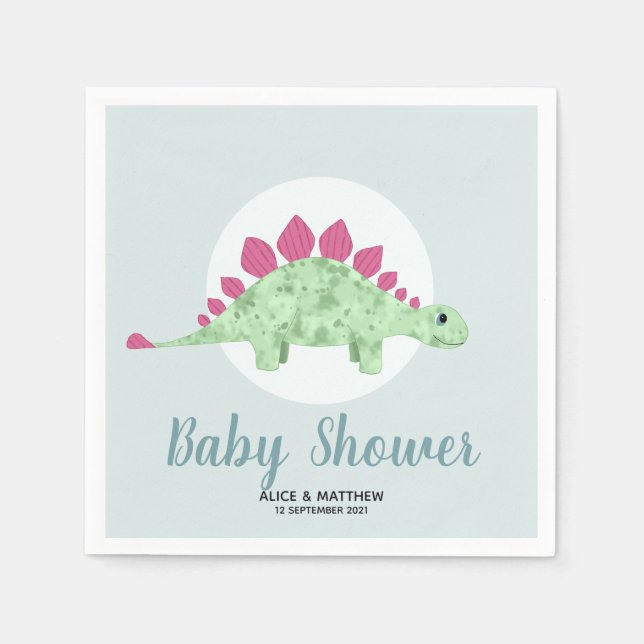 Boys Cute Elegant Blue Dinosaur Baby Shower Napkin (Front)