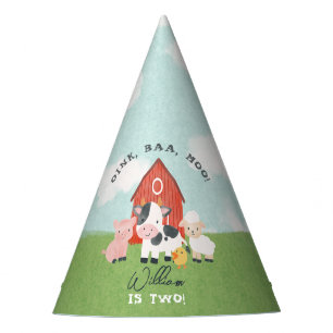Boys Cute Farm Animal Barnyard Kids 2nd Birthday Party Hat