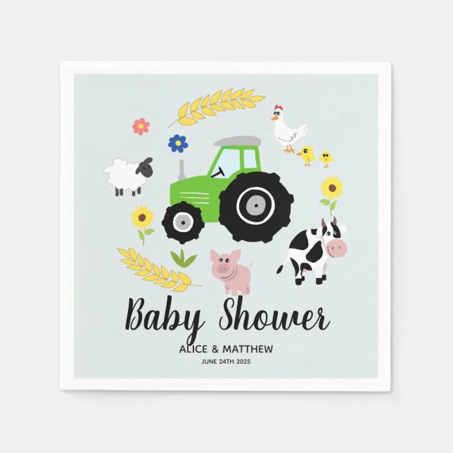 Boys Cute Farm Animals Tractor Baby Shower Napkin (Front)