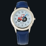 Boy's Cute Farm Tractor Kids with Name Kids Watch<br><div class="desc">This cute kids watch features hand-drawn red tractor cartoon on blue,  with clear numbers,  and can be personalized with your boy's name. Perfect for a farm and tractor loving kids first watch! Check out our store for other cute designs.</div>