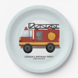 Boys Cute Fire Engine Truck Toddler Happy Birthday Paper Plate