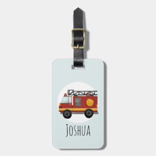 Boys Cute Firefighter Fire Engine Truck Kids Luggage Tag