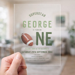 Boys Cute Football Sports Kids 1st Birthday  Acrylic Invitations