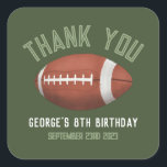 Boys Cute Football Sports Thank You Kids Birthday Square Sticker<br><div class="desc">This cute and modern sports-themed kids birthday thank you sticker design features a green American football cartoon design. The sticker can be personalized with your boy's name and the date of your party. The perfect sports-themed addition to your child's birthday party,  great for party favours!</div>