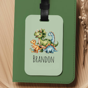 Boys Cute Green Dinosaur Kids Luggage Tag