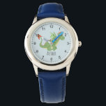 Boys Cute Green Dragon Cartoon & Name Kids Watch<br><div class="desc">This cute blue modern kids watch features an adorable green dragon and has space for you to add your boys name. With clear,  easily readable numbers,  this 'first' watch is great for kids or toddlers just starting out on learning the time. The perfect dragon-themed design for your little one!</div>