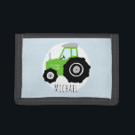 Boys Cute Green Farm Tractor with Name Kids Trifold Wallet<br><div class="desc">This cool and cute design features a green farm tractor cartoon,  and can be personalized with your boy's name. Perfect as a young farmer or tractor lover's first wallet! Check out our store for other unique designs.</div>