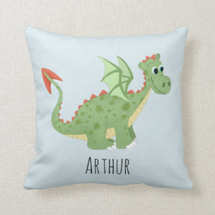 Boys Cute Green Magical Dragon Kids Throw Pillow
