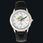 Boys Cute Green Space Alien Cartoon Kids  Watch<br><div class="desc">This cute and modern kids watch features a unique green space alien cartoon in a UFO and can be personalized with your boys name. With clear, easily readable numbers, this 'first' watch is great for kids or toddlers just starting out on learning the time. The perfect bright and colourful space...</div>