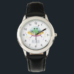 Boys Cute Green Space Alien Cartoon Kids  Watch<br><div class="desc">This cute and modern kids watch features a unique green space alien cartoon in a UFO and can be personalized with your boys name. With clear, easily readable numbers, this 'first' watch is great for kids or toddlers just starting out on learning the time. The perfect bright and colourful space...</div>