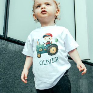Boys' Cute Green Tractor Personalized Baby T-Shirt