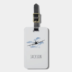 Boys Cute Grey Black Kids Airplane Travel Luggage Tag