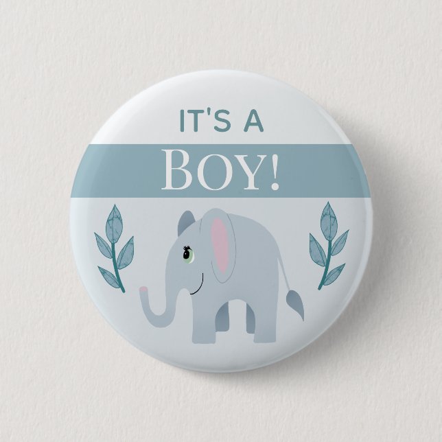 Boys Cute It's a Boy Elephant Baby Shower 2 Inch Round Button (Front)