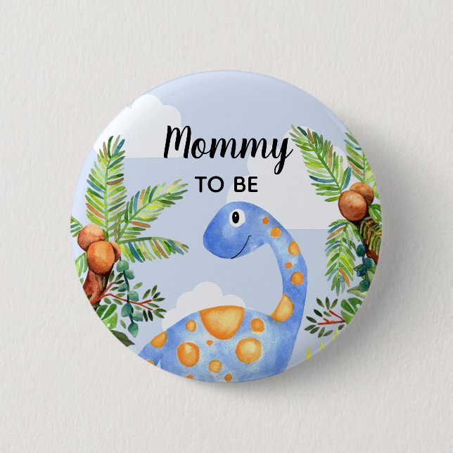 Boys Cute Jungle Dinosaur Mommy to Be Baby Shower 2 Inch Round Button (Front)