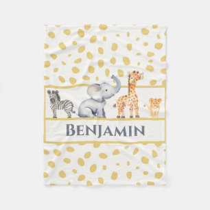 Boys Cute Jungle Safari Baby Animals Fleece Blanket