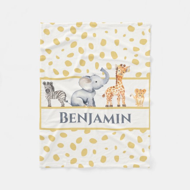 Boys Cute Jungle Safari Baby Animals Fleece Blanket (Front)
