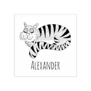 Boys Cute Jungle Tiger School Bookplate Rubber Stamp