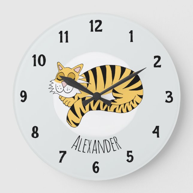 Boy's Cute Jungle Tiger with Name Kids Nursery Large Clock (Front)