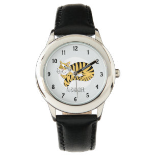 Boy's Cute Jungle Tiger with Name Kids Watch
