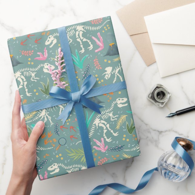 Boys Cute Jurassic Dinosaur Fossil Kids Birthday Wrapping Paper (Gifting)