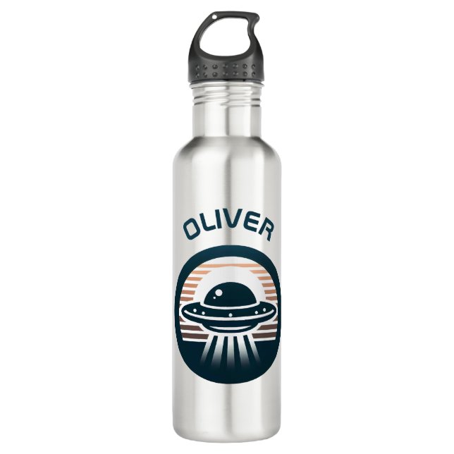 Boys' Cute Minimalist UFO at Sunset 710 Ml Water Bottle (Front)