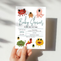 Boys Cute Modern Colourful Monster Baby Shower