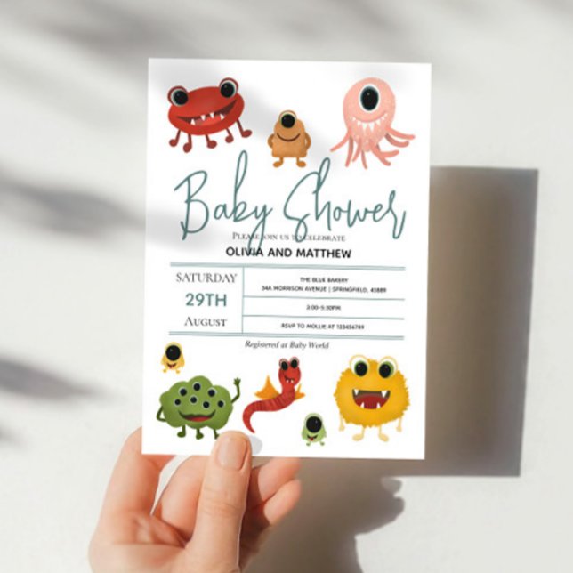 Boys Cute Modern Colourful Monster Baby Shower Invitation (Creator Uploaded)