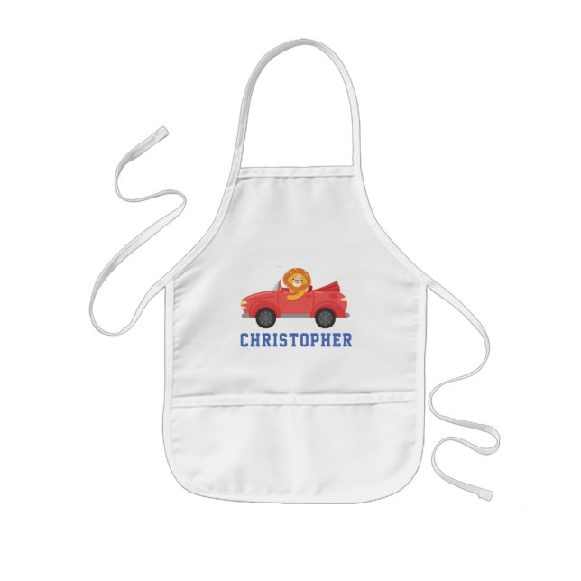 Boys Cute Racing Car Personalized Name Kids Apron (Front)