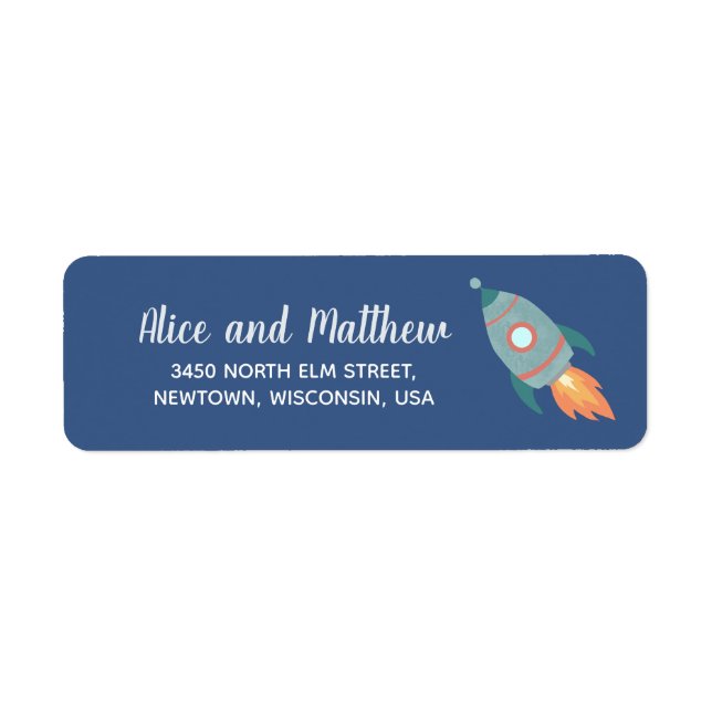 Boys Cute Rocket Space Baby Shower Return Address (Front)