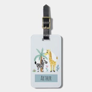 Boys Cute Safari Animals Giraffe Name Kids Luggage Tag