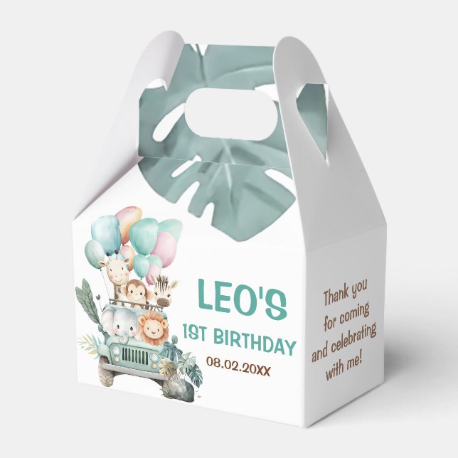 Boys Cute Safari Birthday  Favor Box (Front Side)