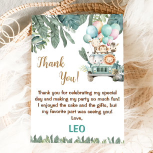 Boys Cute Safari Birthday  Thank You Card
