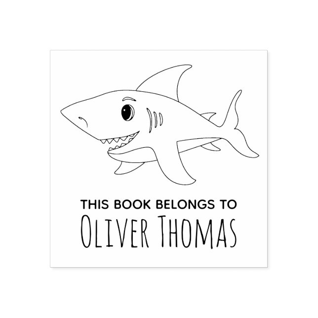 Boys Cute Shark Kids Bookplate Rubber Stamp (Imprint)