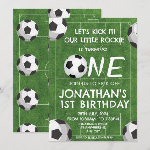 Boys Cute Soccer Sports Kids 1st Birthday Invitation