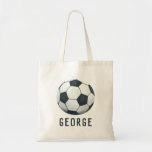 Boys Cute Soccer Sports Kids School Tote Bag<br><div class="desc">This cute and modern blue kids tote bag features a soccer ball (football). The tote can be personalized with your boys name,  the perfect gift for any sports lover!</div>