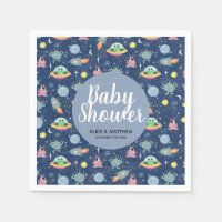 Boys Cute Space Alien Pattern Baby Shower Napkins