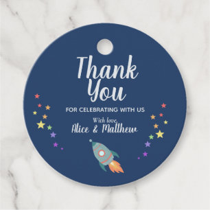 Boys Cute Space Rocket Ship Baby Shower Favour Tag