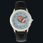 Boys Cute Sporty Football Kids Watch<br><div class="desc">This cute and modern kids watch features an American football,  with a blue background. The sporty watch can be personalized with your boys name,  and clear numbers,  the perfect gift for any sports or rugby lover.</div>