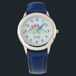 Boys Cute Stegosaurus Dinosaur & Name Kids Watch<br><div class="desc">This cute and modern blue kids watch features a stegosaurus dinosaur cartoon,  and can be personalized with your boys name. With clear,  easily readable numbers,  this 'first' watch is great for kids or toddlers just starting out on learning the time. The perfect dinosaur themed design for your little one!</div>