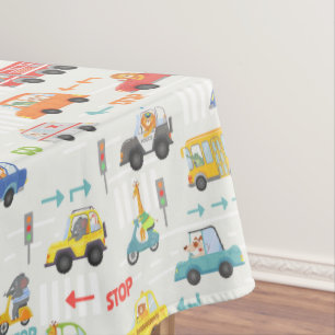 Boys Cute Transport Car Pattern Kids Birthday Tablecloth