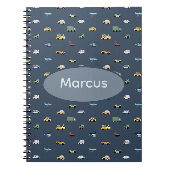 Boys Cute Transport Car Pattern monogram Kids Notebook (Front)